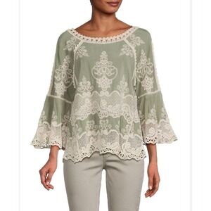 Boho Democracy Embroidered Tunic With Split Bell Lace Sleeves Plus Size 1X‎
